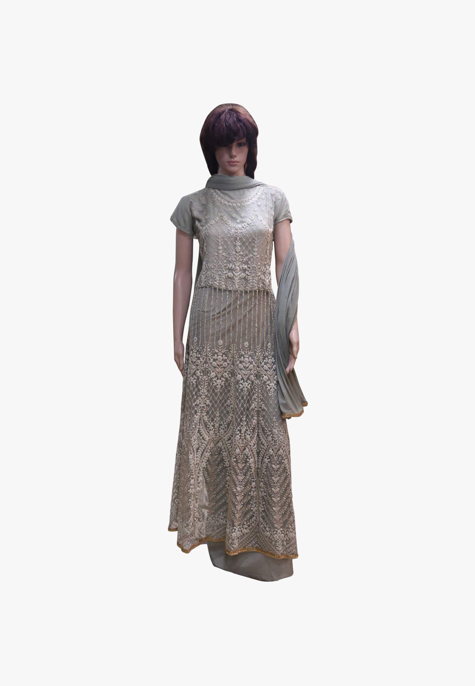 Light olive stone work party gown
