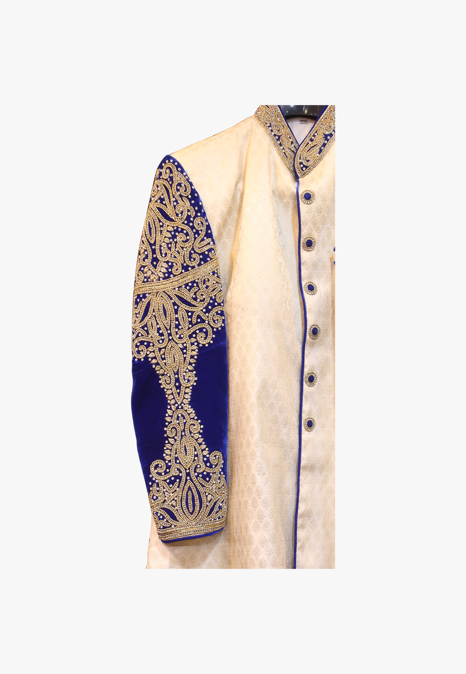 Blue velvet- hand design wedding sherwani