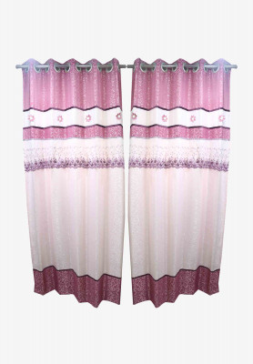 Pink cotton embroidery regular curtain