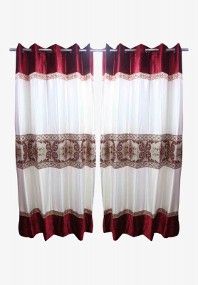 Off white-purple embroidery regular curtain