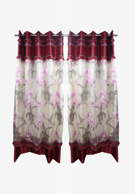 Maroon-golden attached lace curtain
