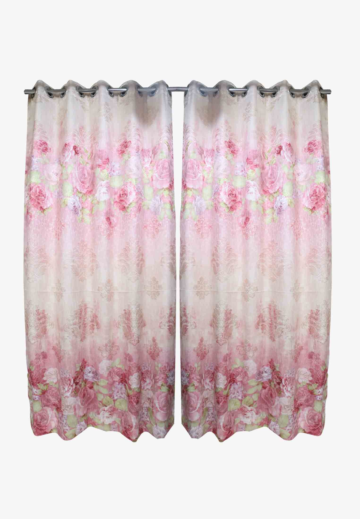 Pink cotton thread stitch regular curtain