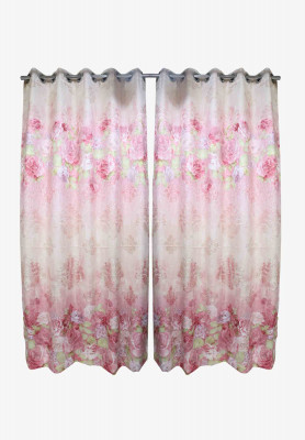 Pink cotton thread stitch regular curtain
