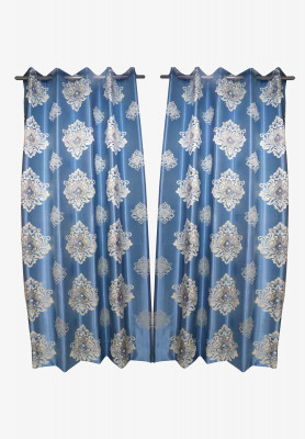 Blue-golden satin thread stitch curtain