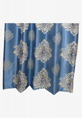 Blue-golden satin thread stitch curtain