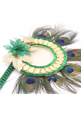 Green and golden peacock feather pakha
