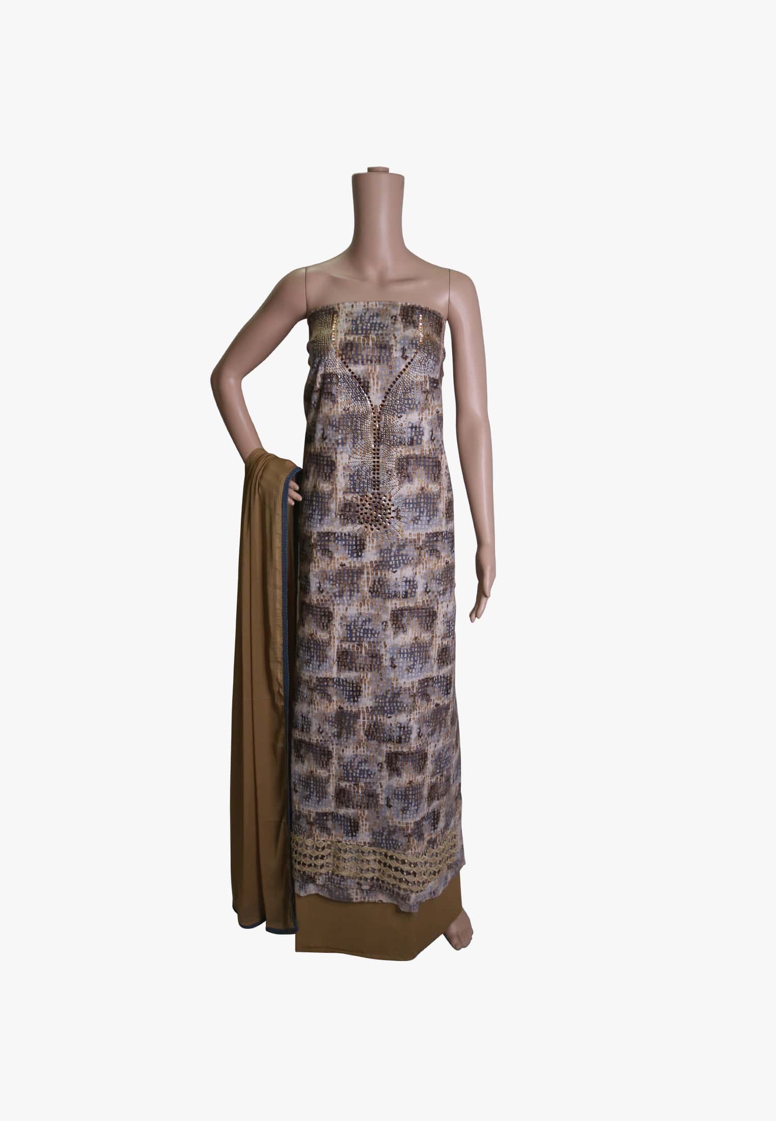 Cambric cotton stone-embroidery party three piece