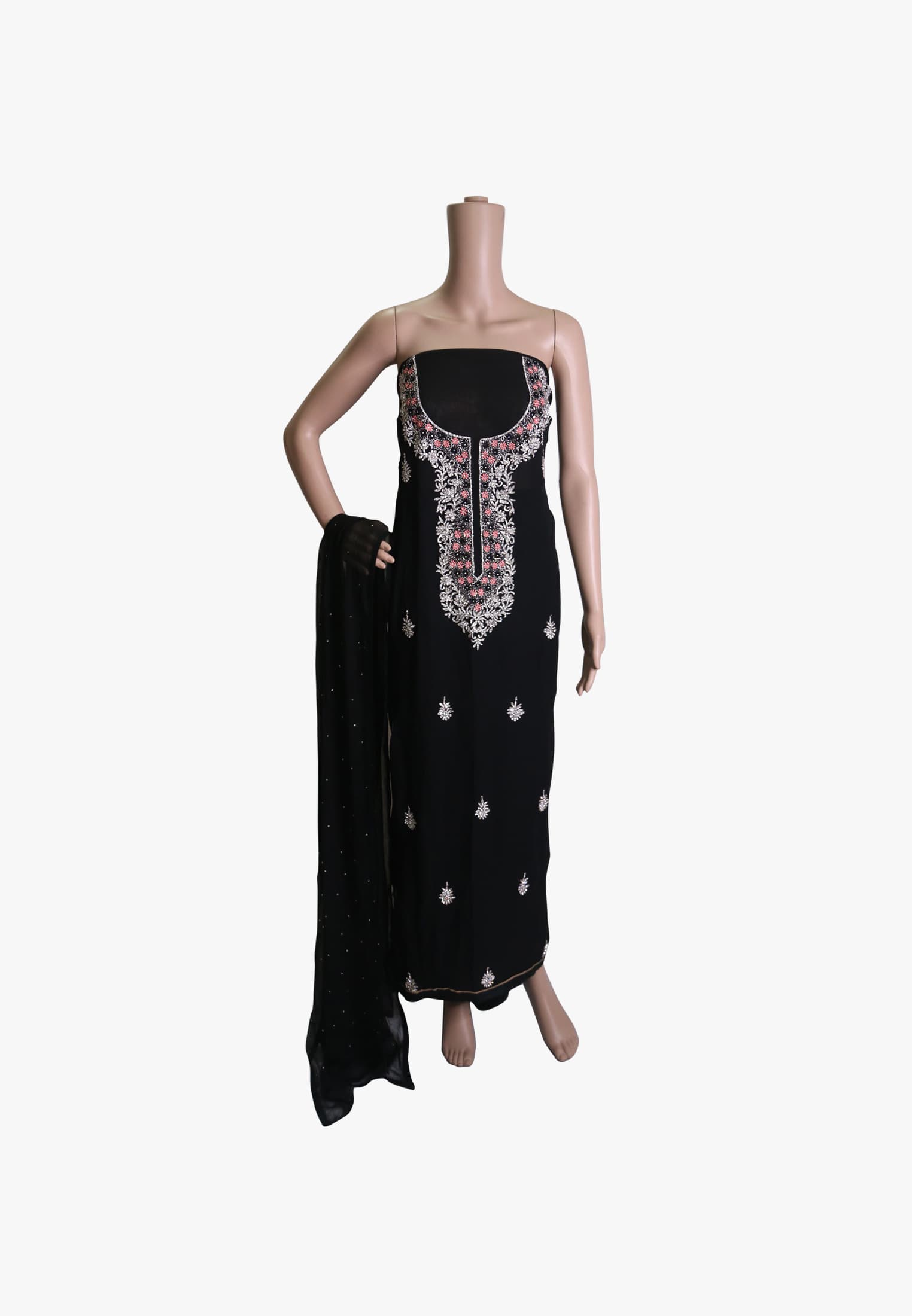 Black pure georgette stone four piece