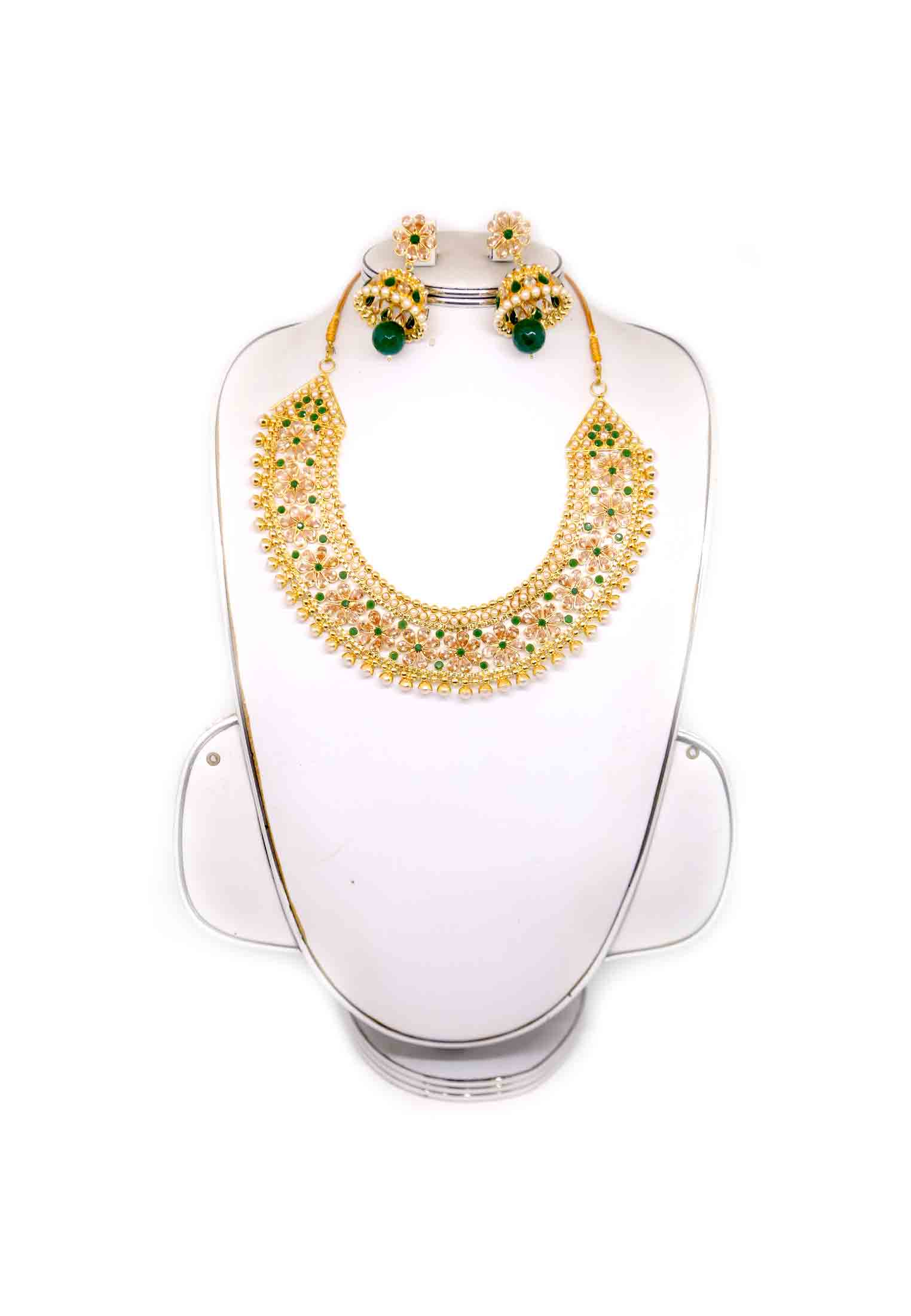 Gold plate green-pink ad stone wedding sita set