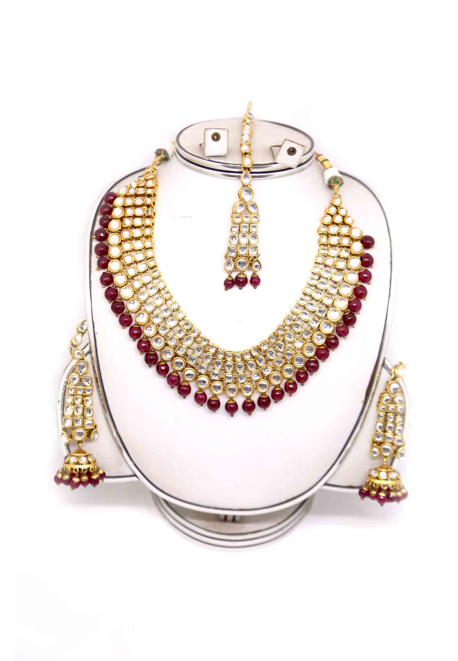 Gold plate kundan pearl necklace set