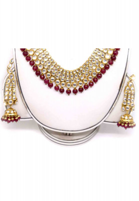 Gold plate kundan pearl necklace set