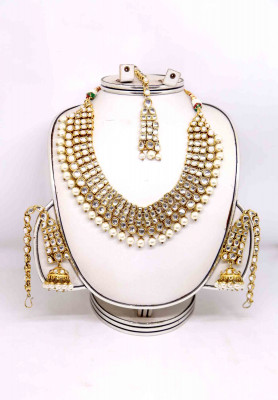 Antic kundan pearl wedding necklace set