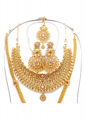 Antic ad stone pearl double necklace set