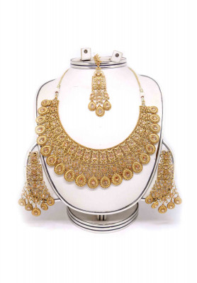 Antic gold plate ad stone wedding necklace set
