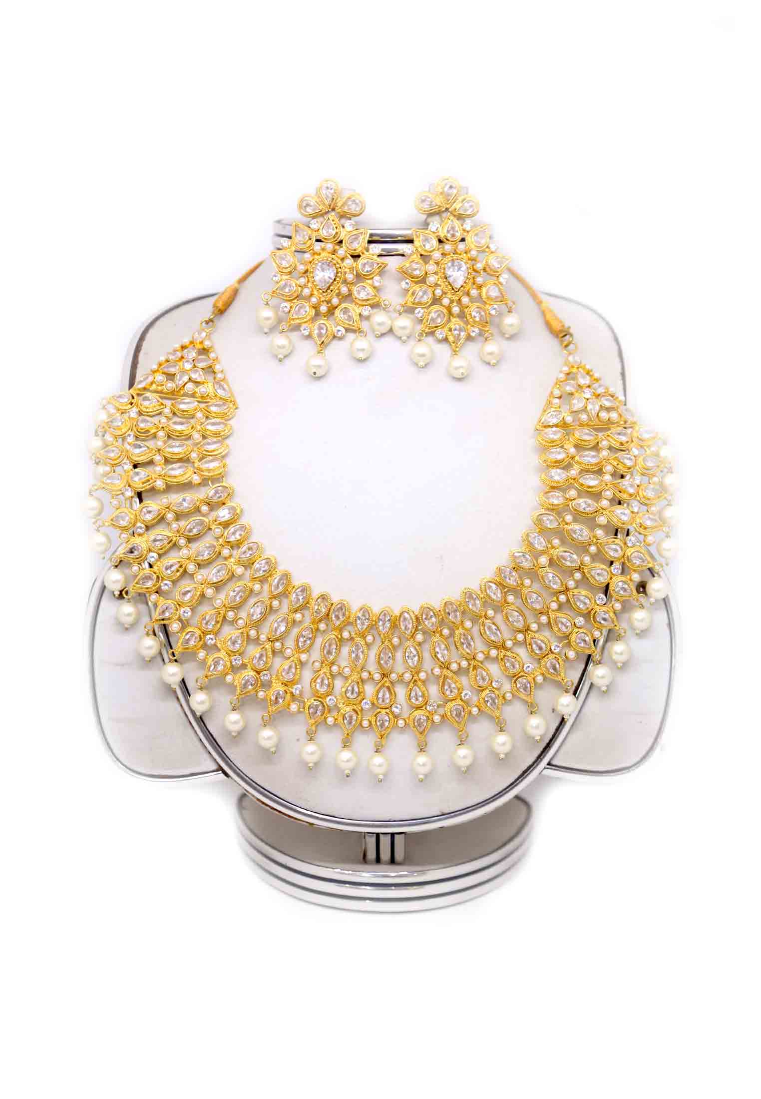 Gold plate stone decorated necklace set