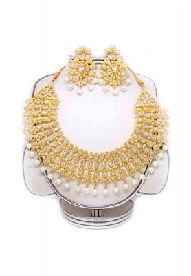 Gold plate stone decorated necklace set