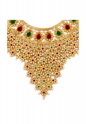 Joypuri gold plate puti-stone wedding necklace set