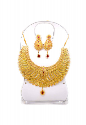 Gold plate pearl ad stone joypuri necklace set