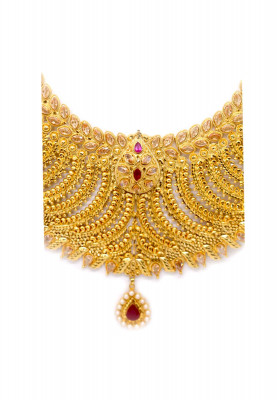 Gold plate pearl ad stone joypuri necklace set