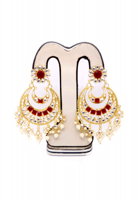Maroon-white ad stone party ear ring