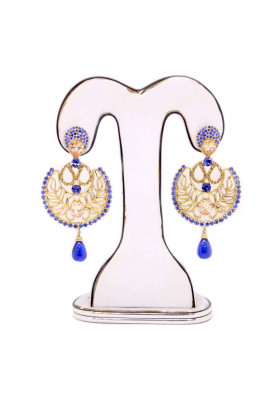 Gold plate royal blue party ear ring