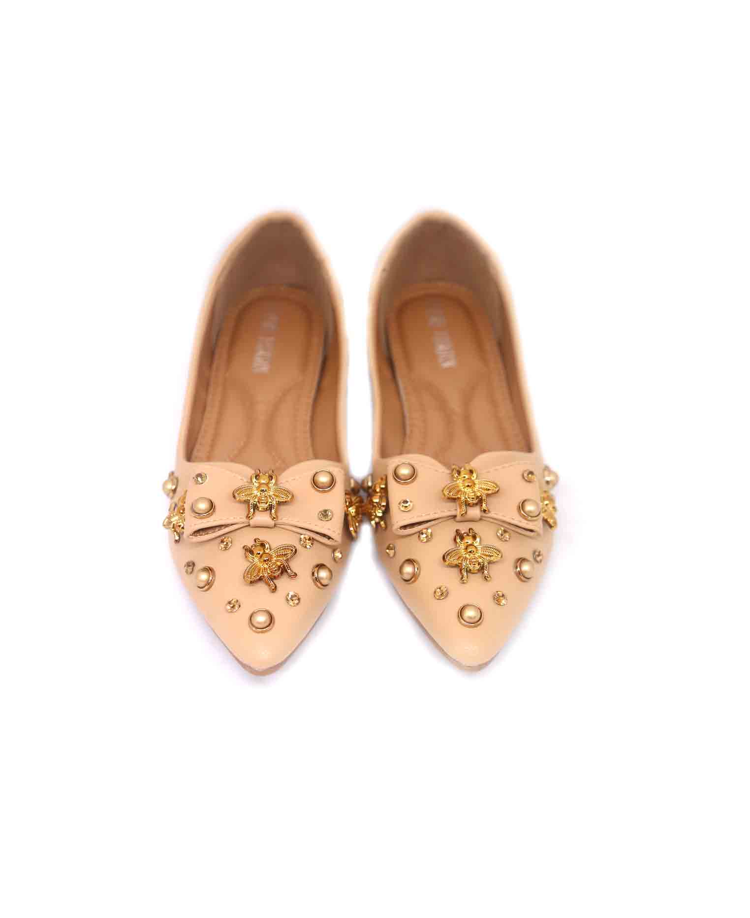 Golden butterfly stone pearl party heel