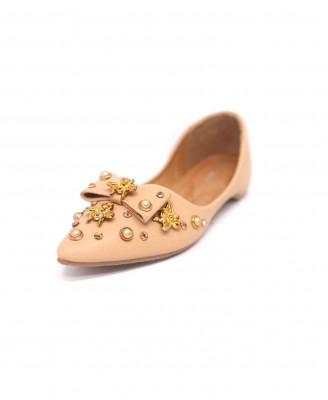 Golden butterfly stone pearl party heel