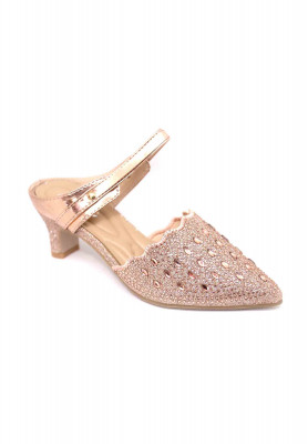 Beige artificial leather stone heel