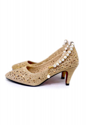 Artificial leather pearl-stone party heel