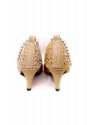 Artificial leather pearl-stone party heel