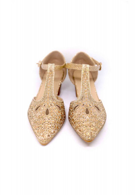 Beige artificial golden stone box heel