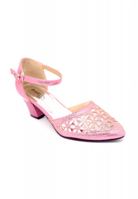Glossy pink golden stone box heel
