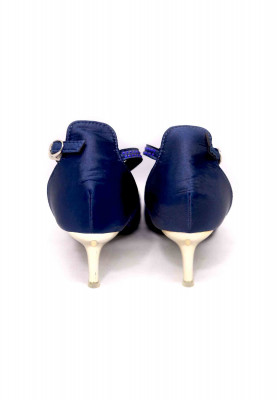 Blue-maroon-golden artificial leather stone pencil heel