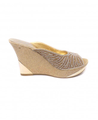 Golden-silver artificial leather stone heel