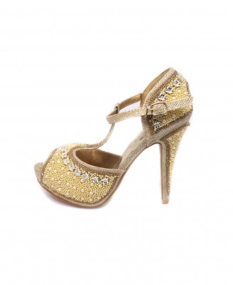 Artificial leather pearl stone party heel