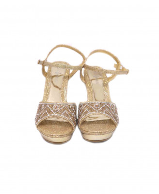Golden-silver stone party box heel