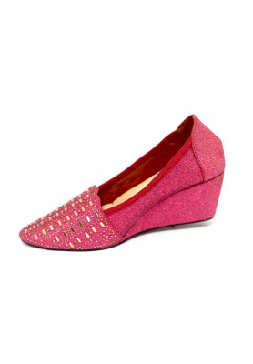 Pink artificial leather velvet-stone box heel
