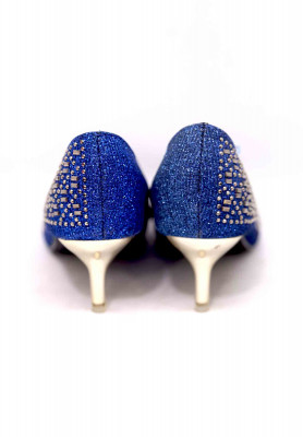 Blue artificial leather stone pencil heel