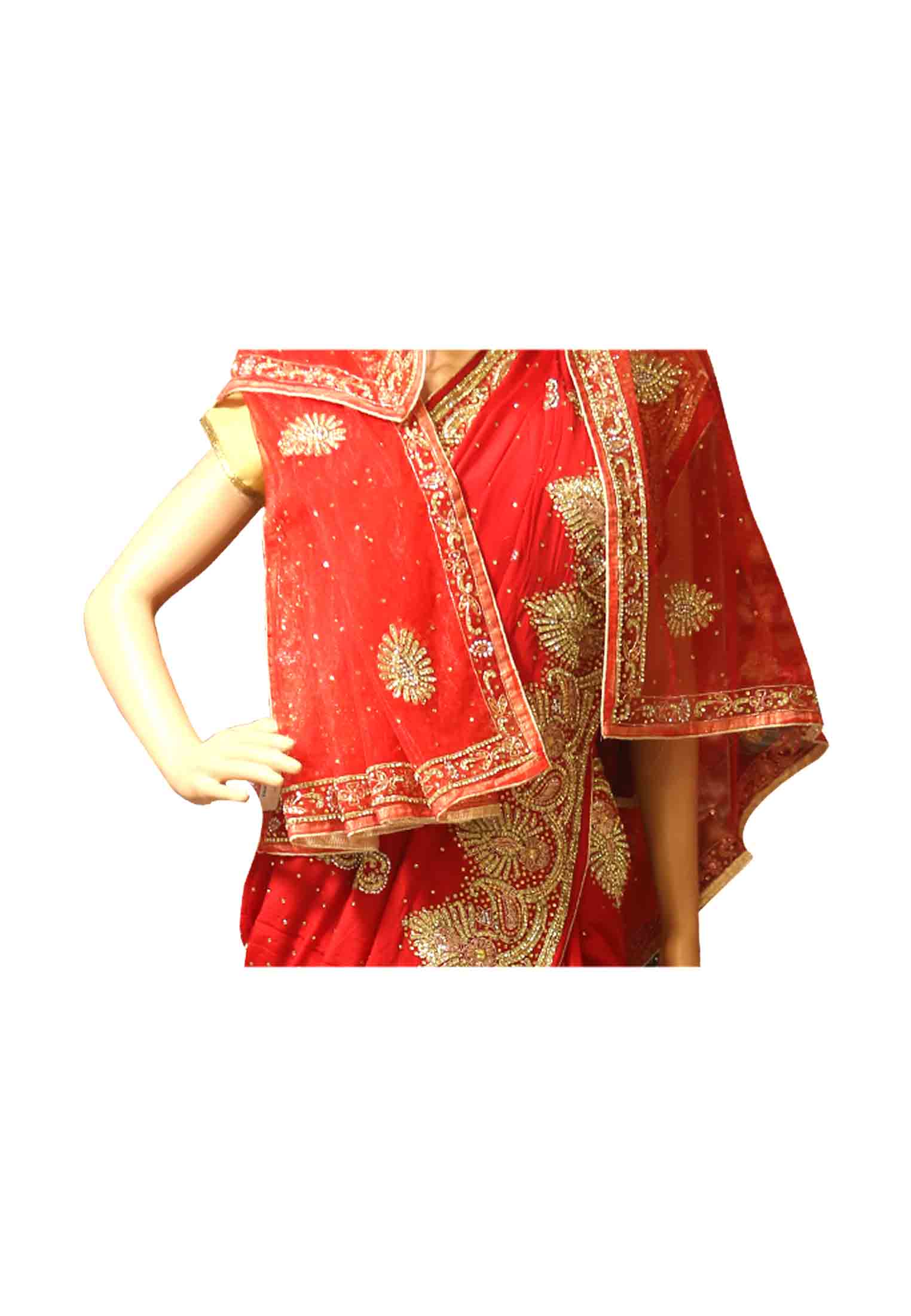 Red real golden stone zardosi border saree