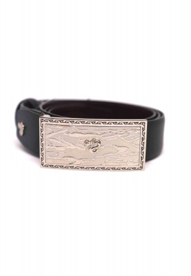 Cheq black leather belt