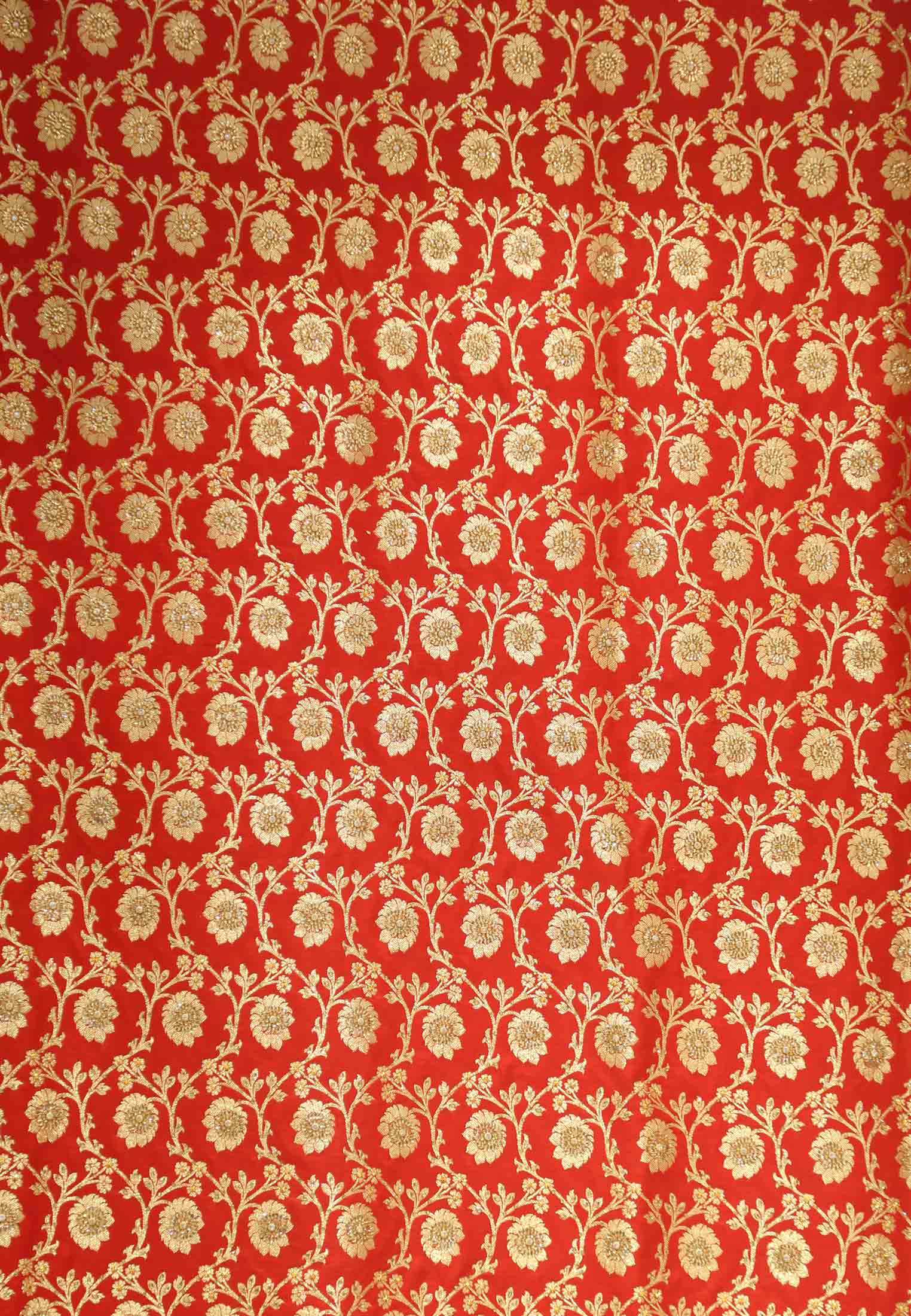 Red katan jori stone wedding saree