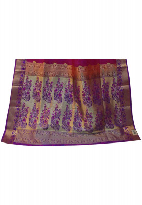 Purple katan jori work saree