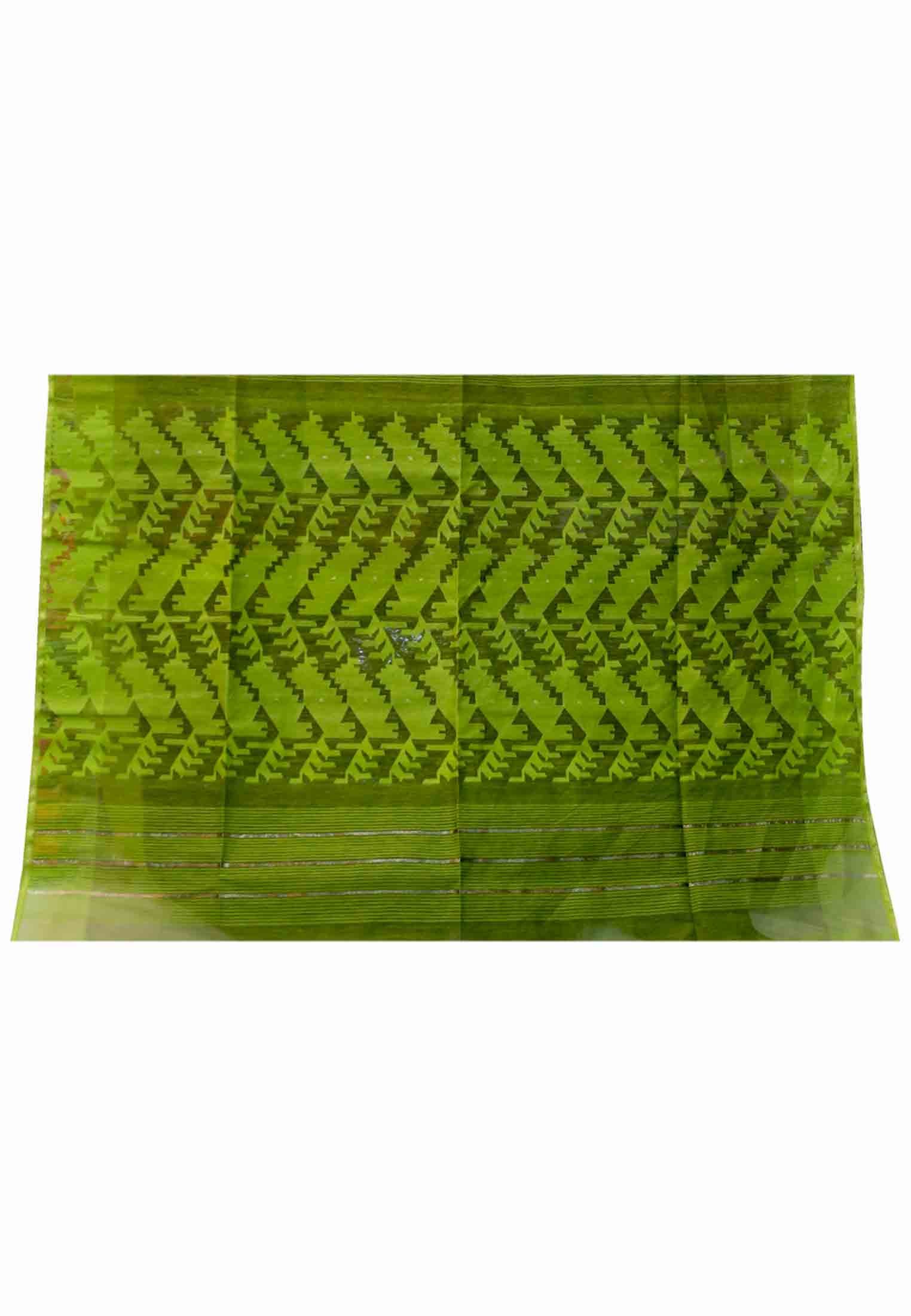 Olive green half silk jamdani saree