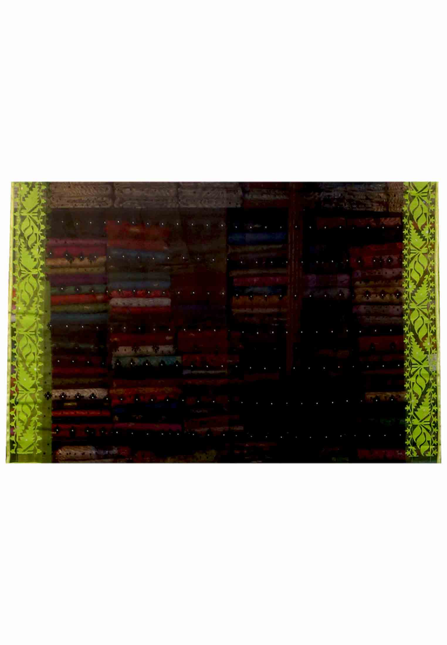 Olive green half silk jamdani saree