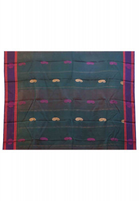 Deep blue thread work cotton saree