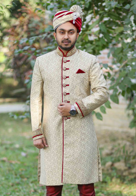 Copper and Silver Shed Sherwani for Rent