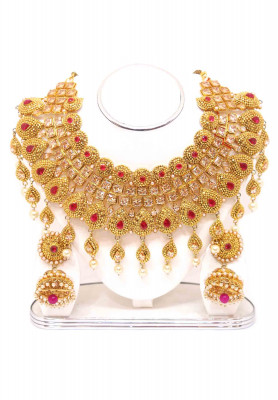  Exculsive Gold Plated Jarwa Necklace Set