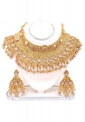 Gold Plated with Stone  Jarwa Necklace Set