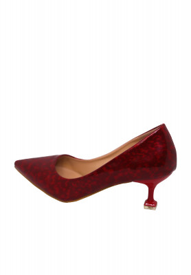 Red Artificial Leather Pencil Heel