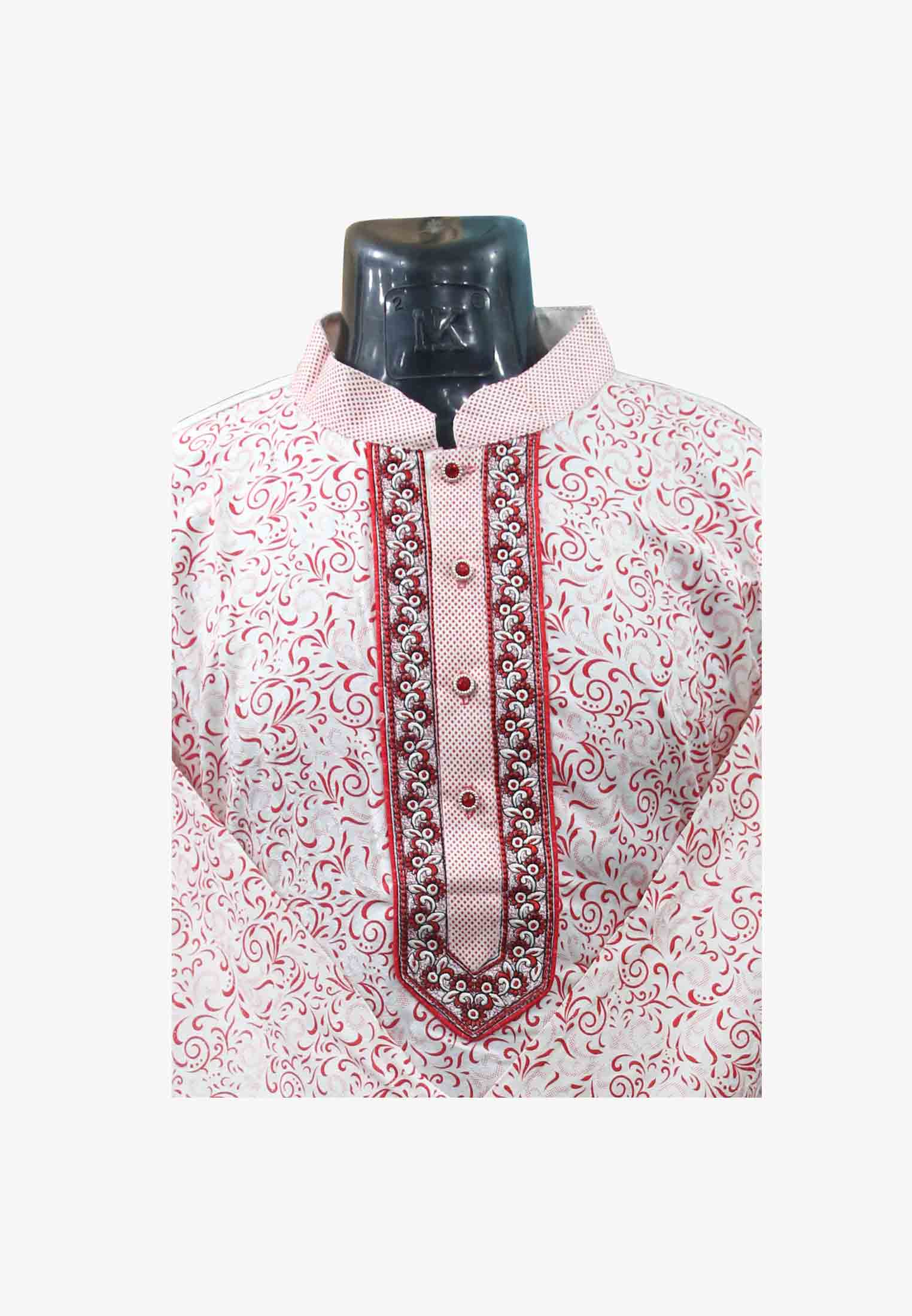 Off White Panjabi with Red Contrast